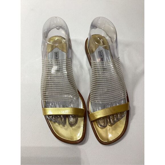 Via Spiga Yellow White Sheer Open Toe Summer Sandal Shoes - Picture 4 of 14